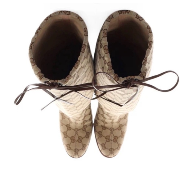 Gucci Lisa GG Supreme Canvas Mid-Heel Boots - Picture 10 of 15